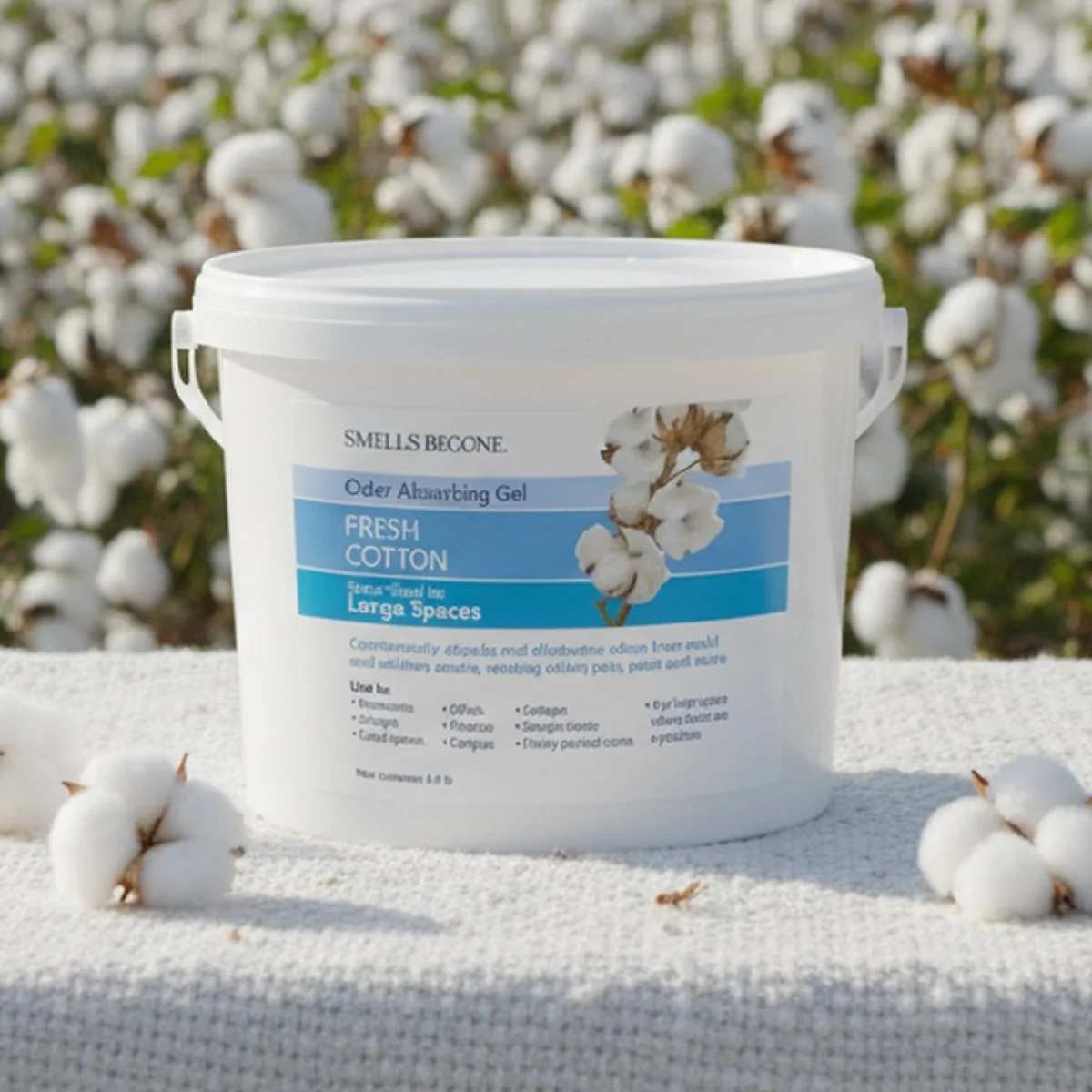 SMELLS BEGONE Fresh Cotton odor absorbing gel among cotton bolls